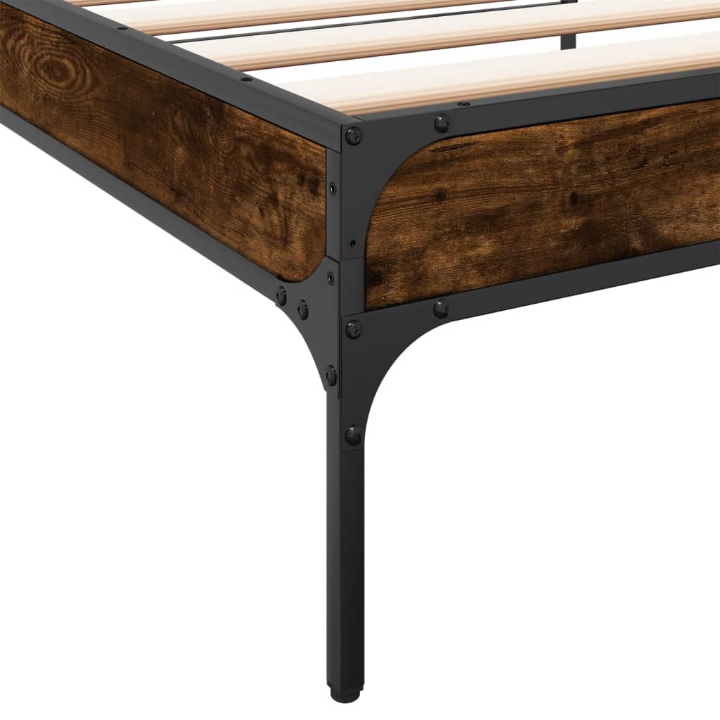 Bed Frame Smoked Oak 90x200 cm Engineered Wood and Metal