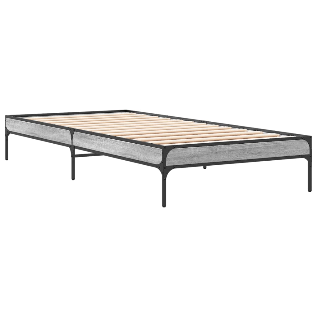 Bed Frame Grey Sonoma 90x200 cm Engineered Wood and Metal