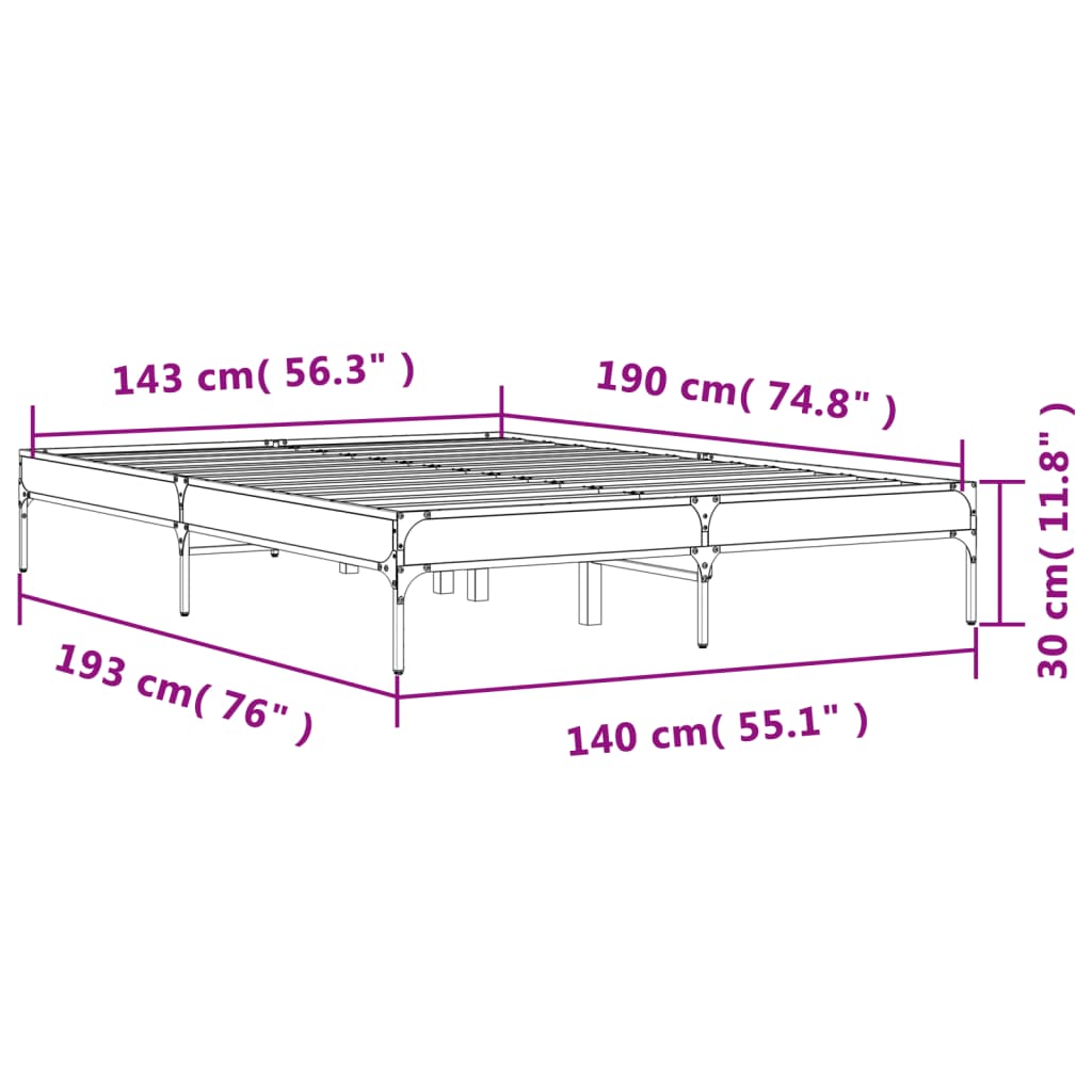 Bed Frame Black 140x190 cm Engineered Wood and Metal