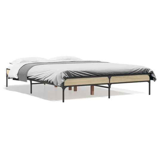 Bed Frame Sonoma Oak 140x190 cm Engineered Wood and Metal