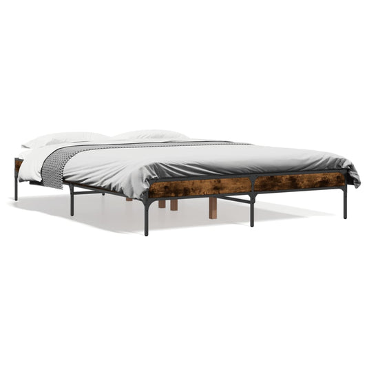 Bed Frame Smoked Oak 140x190 cm Engineered Wood and Metal