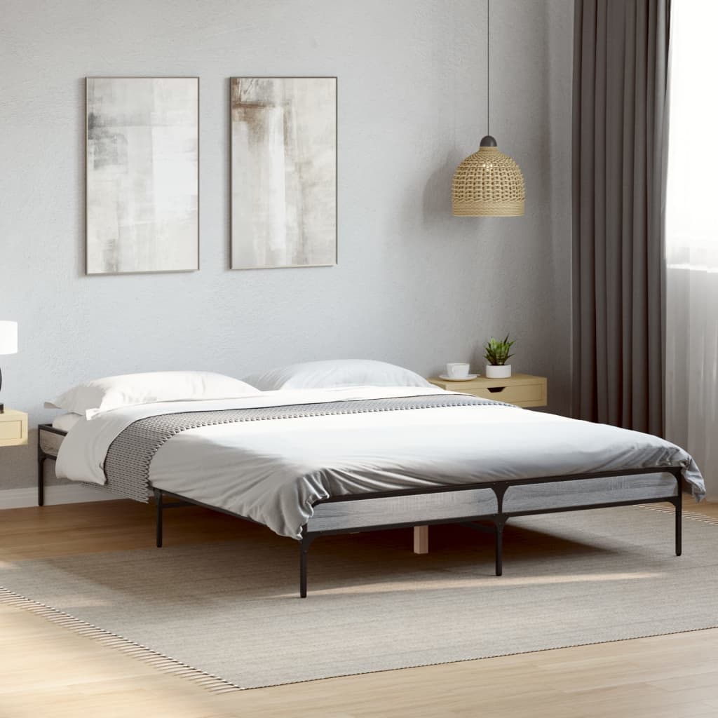 Bed Frame Grey Sonoma 140x190 cm Engineered Wood and Metal