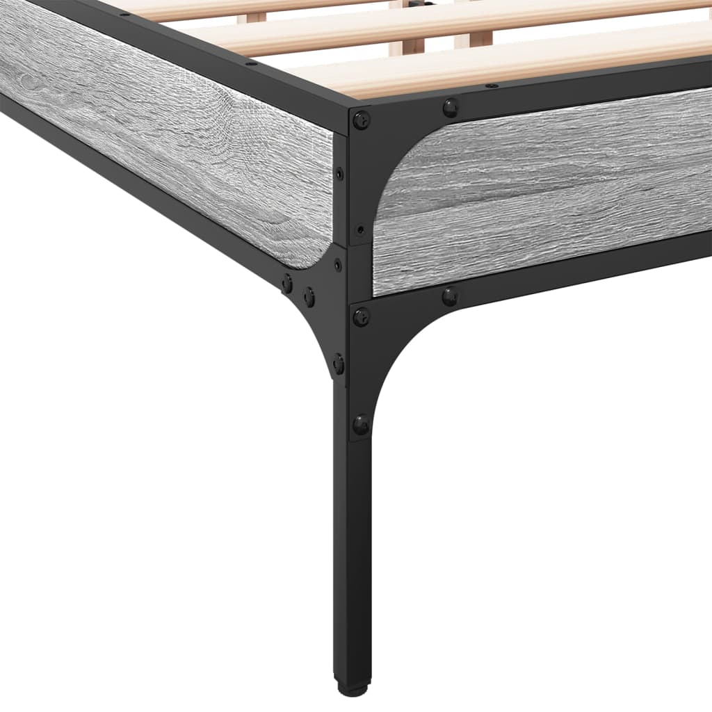 Bed Frame Grey Sonoma 140x190 cm Engineered Wood and Metal