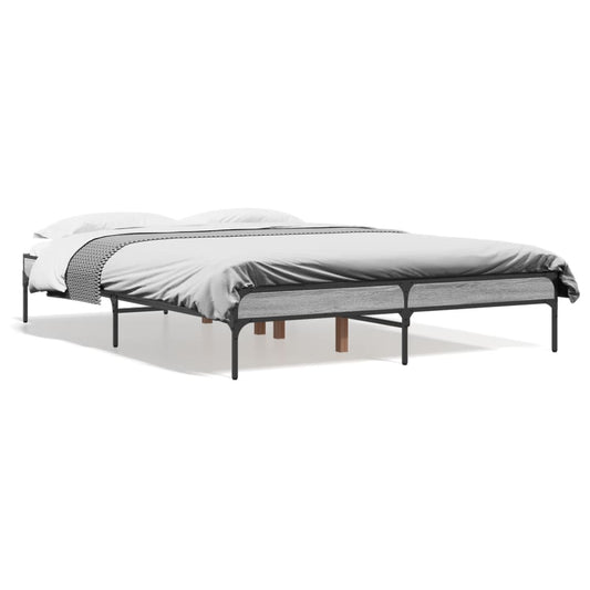 Bed Frame Grey Sonoma 140x190 cm Engineered Wood and Metal