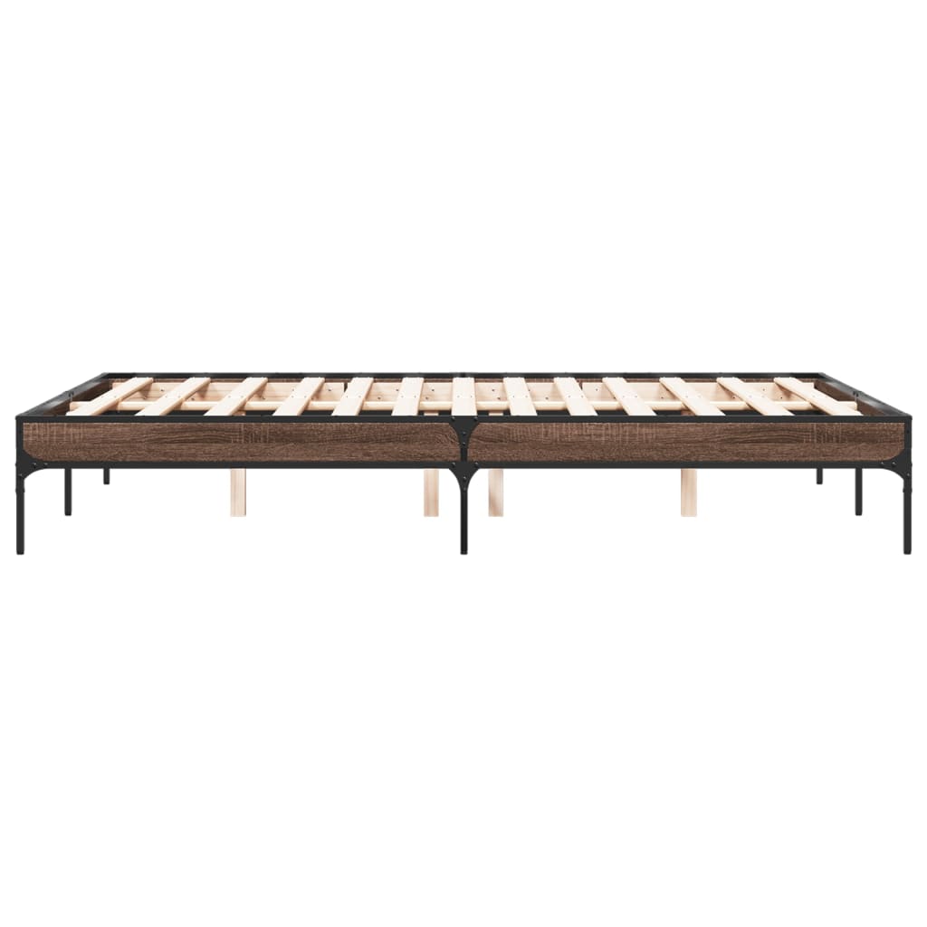 Bed Frame Brown Oak 140x190 cm Engineered Wood and Metal