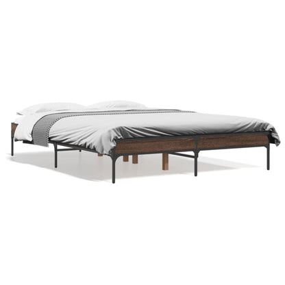 Bed Frame Brown Oak 140x190 cm Engineered Wood and Metal