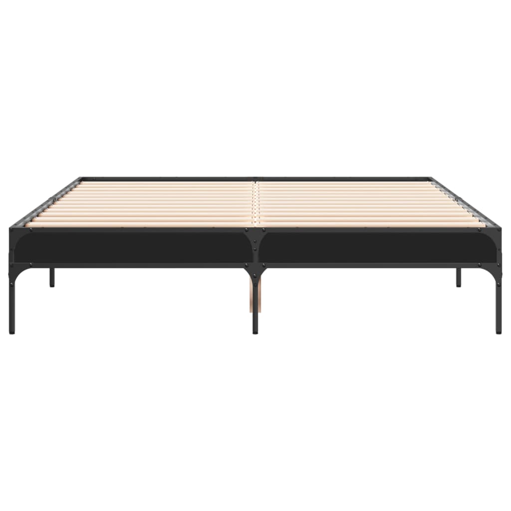 Bed Frame Black 135x190 cm Double Engineered Wood and Metal