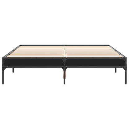 Bed Frame Black 135x190 cm Double Engineered Wood and Metal