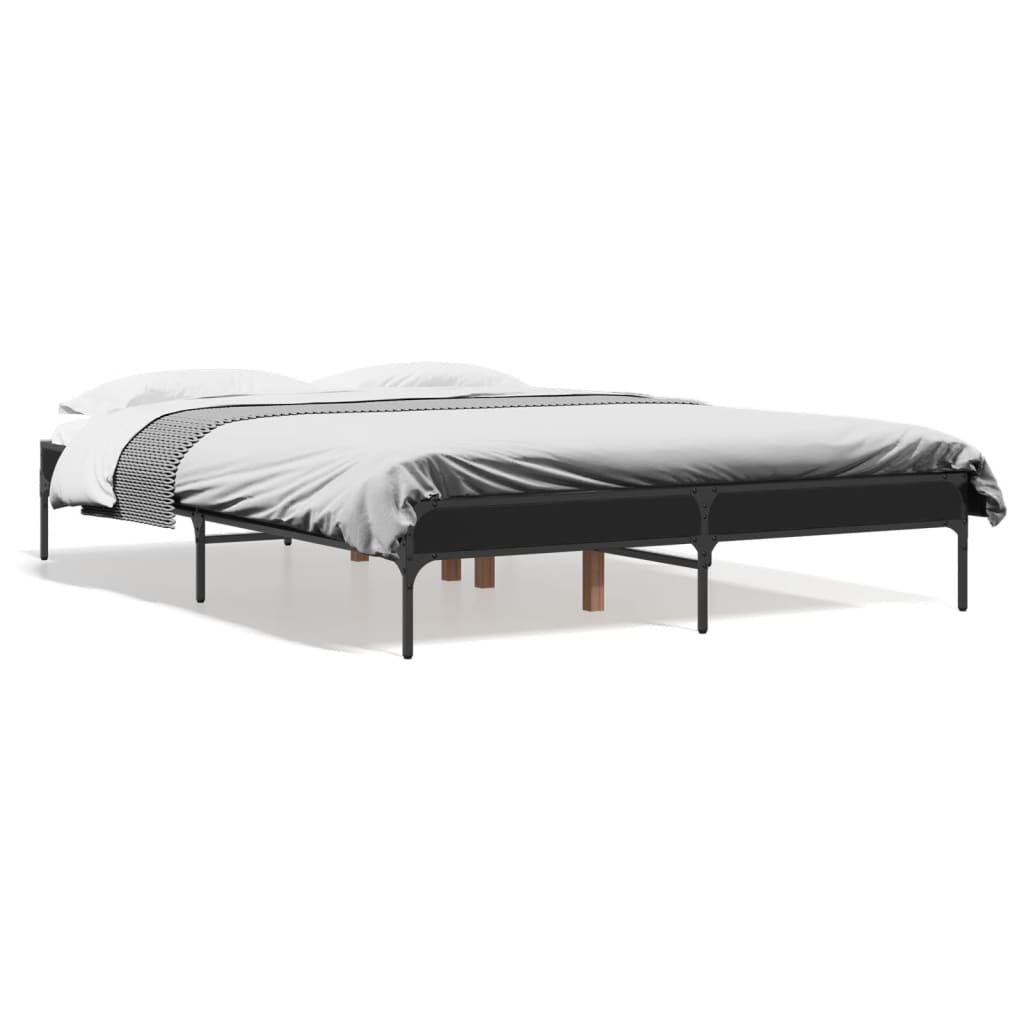 Bed Frame Black 135x190 cm Double Engineered Wood and Metal