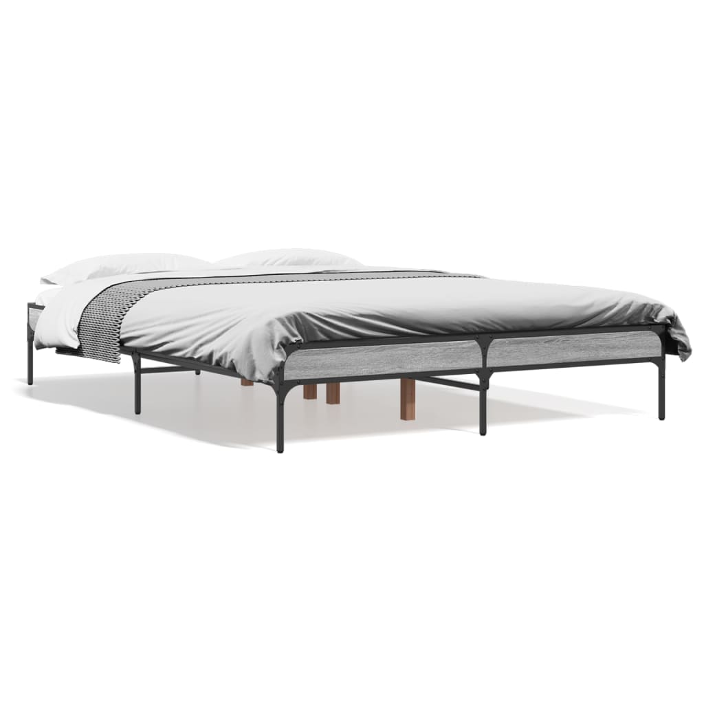 Bed Frame Grey Sonoma 135x190 cm Double Engineered Wood and Metal