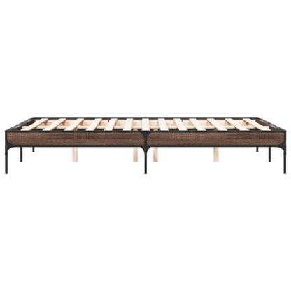 Bed Frame Brown Oak 135x190 cm Double Engineered Wood and Metal