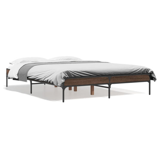 Bed Frame Brown Oak 135x190 cm Double Engineered Wood and Metal