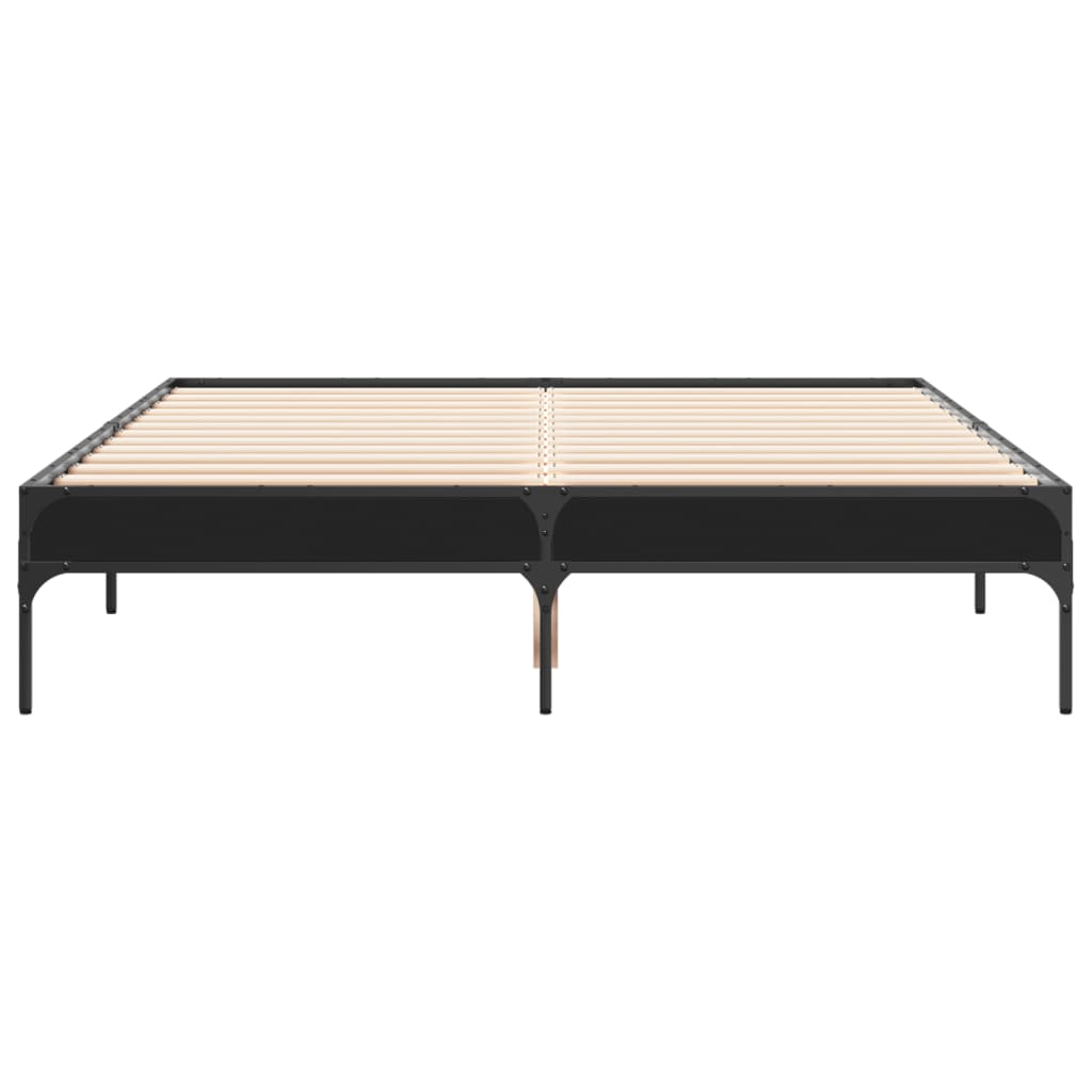 Bed Frame Black 120x190 cm Small Double Engineered Wood and Metal