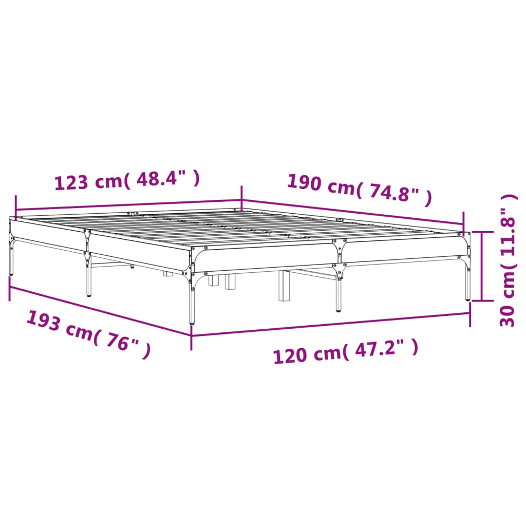 Bed Frame Brown Oak 120x190 cm Small Double Engineered Wood and Metal