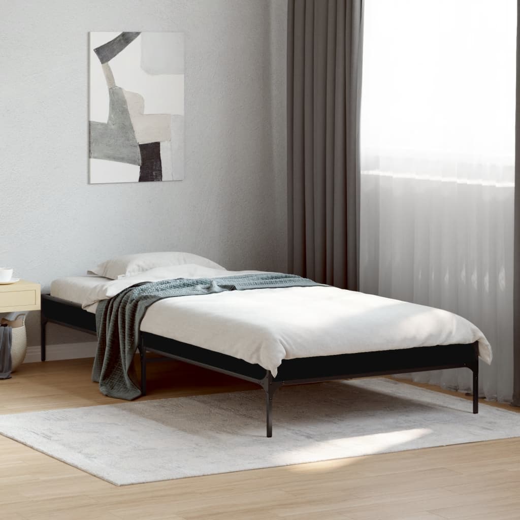 Bed Frame Black 90x190 cm Single Engineered Wood and Metal