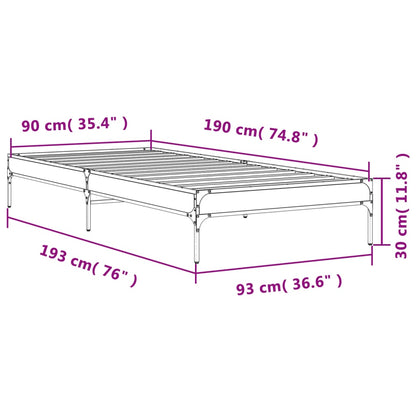 Bed Frame Smoked Oak 90x190 cm Single Engineered Wood and Metal