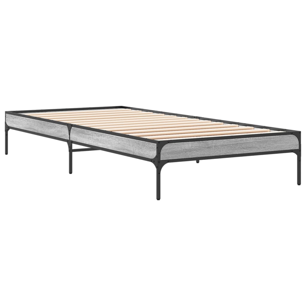 Bed Frame Grey Sonoma 90x190 cm Single Engineered Wood and Metal