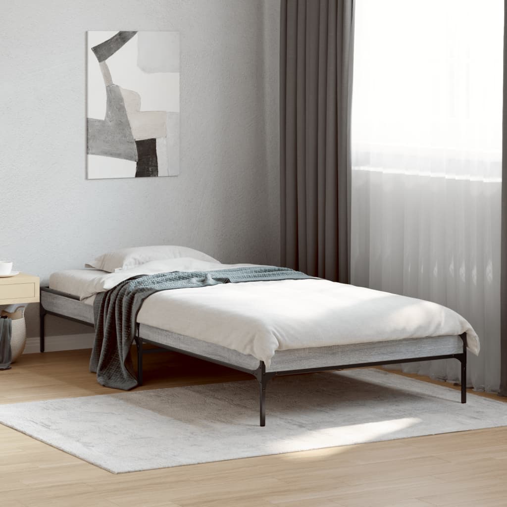 Bed Frame Grey Sonoma 90x190 cm Single Engineered Wood and Metal