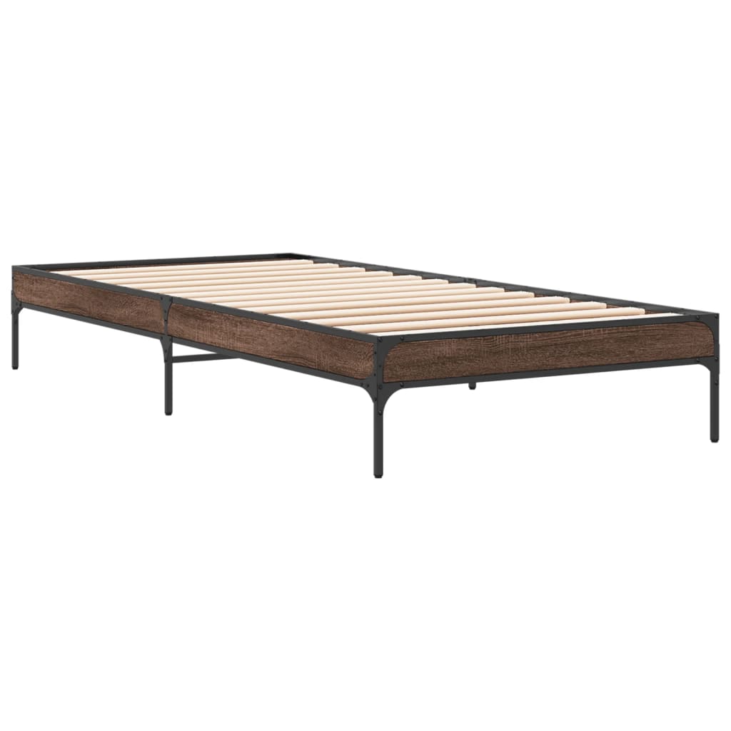 Bed Frame Brown Oak 90x190 cm Single Engineered Wood and Metal