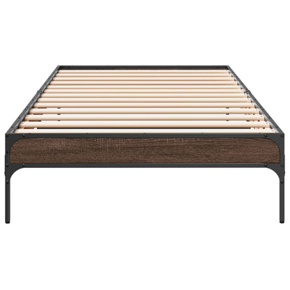 Bed Frame Brown Oak 90x190 cm Single Engineered Wood and Metal