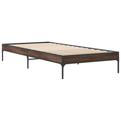 Bed Frame Brown Oak 90x190 cm Single Engineered Wood and Metal