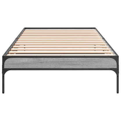 Bed Frame Grey Sonoma 75x190 cm Small Single Engineered Wood and Metal