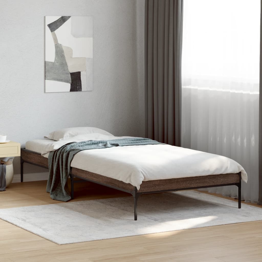 Bed Frame Brown Oak 75x190 cm Small Single Engineered Wood and Metal