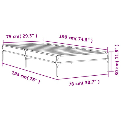 Bed Frame Brown Oak 75x190 cm Small Single Engineered Wood and Metal