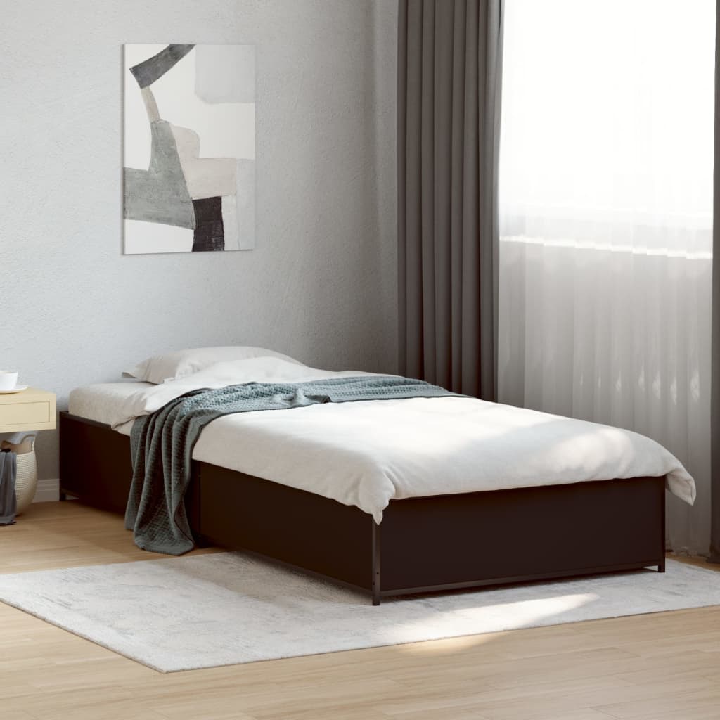 Bed Frame Black 100x200 cm Engineered Wood and Metal