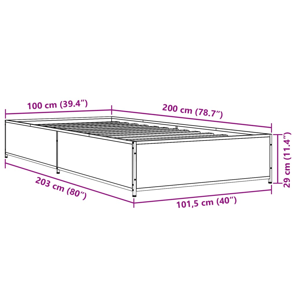 Bed Frame Black 100x200 cm Engineered Wood and Metal