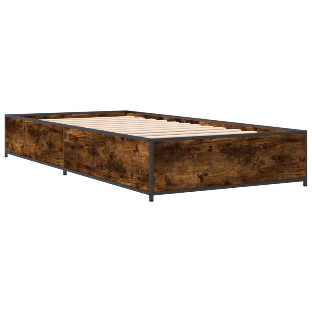 Bed Frame Smoked Oak 100x200 cm Engineered Wood and Metal