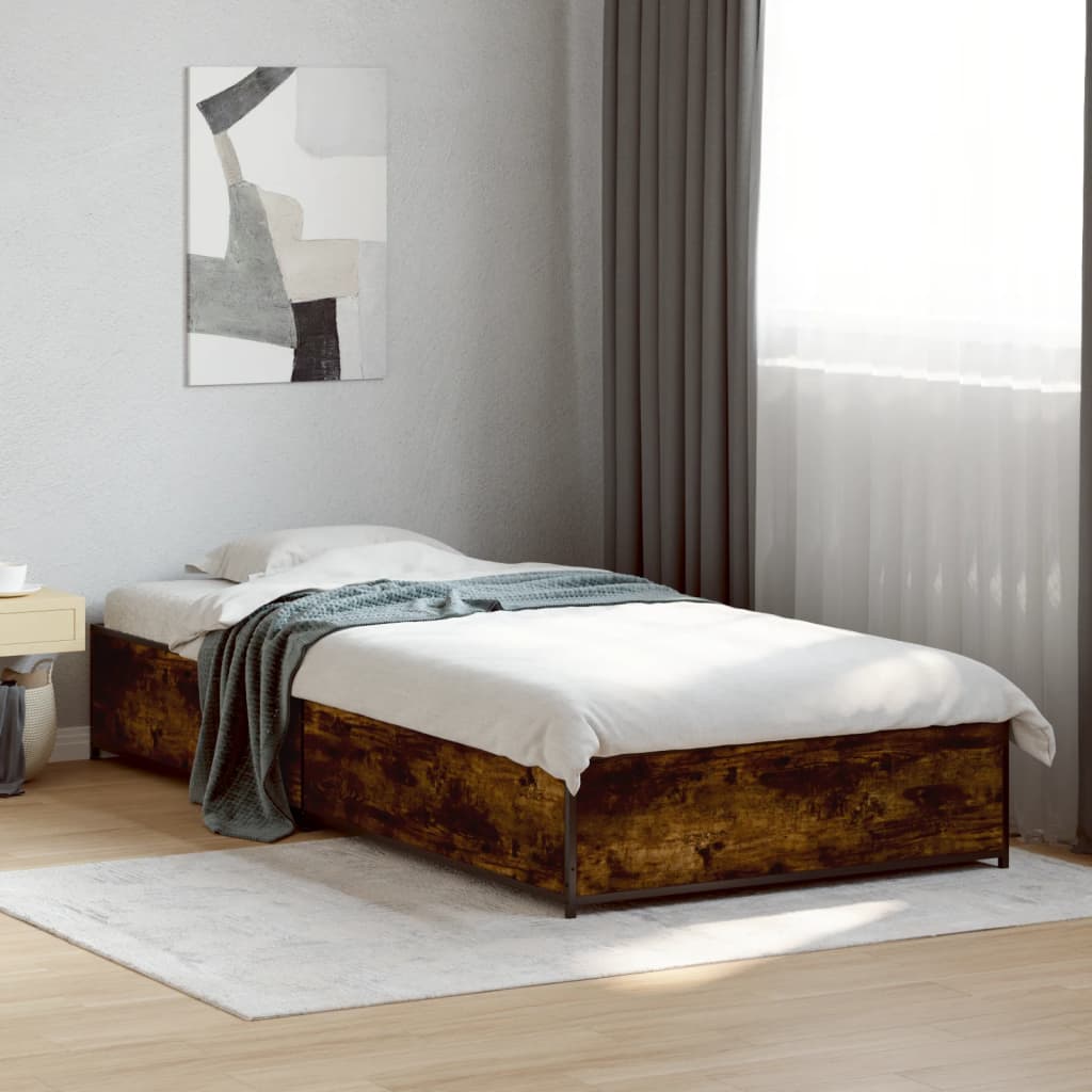 Bed Frame Smoked Oak 100x200 cm Engineered Wood and Metal