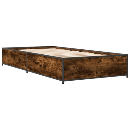 Bed Frame Smoked Oak 100x200 cm Engineered Wood and Metal