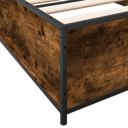 Bed Frame Smoked Oak 100x200 cm Engineered Wood and Metal