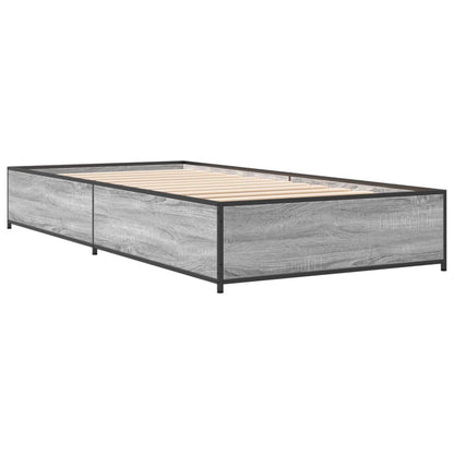 Bed Frame Grey Sonoma 100x200 cm Engineered Wood and Metal