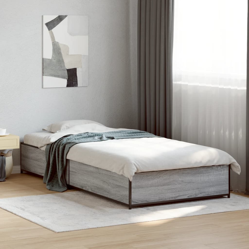 Bed Frame Grey Sonoma 100x200 cm Engineered Wood and Metal