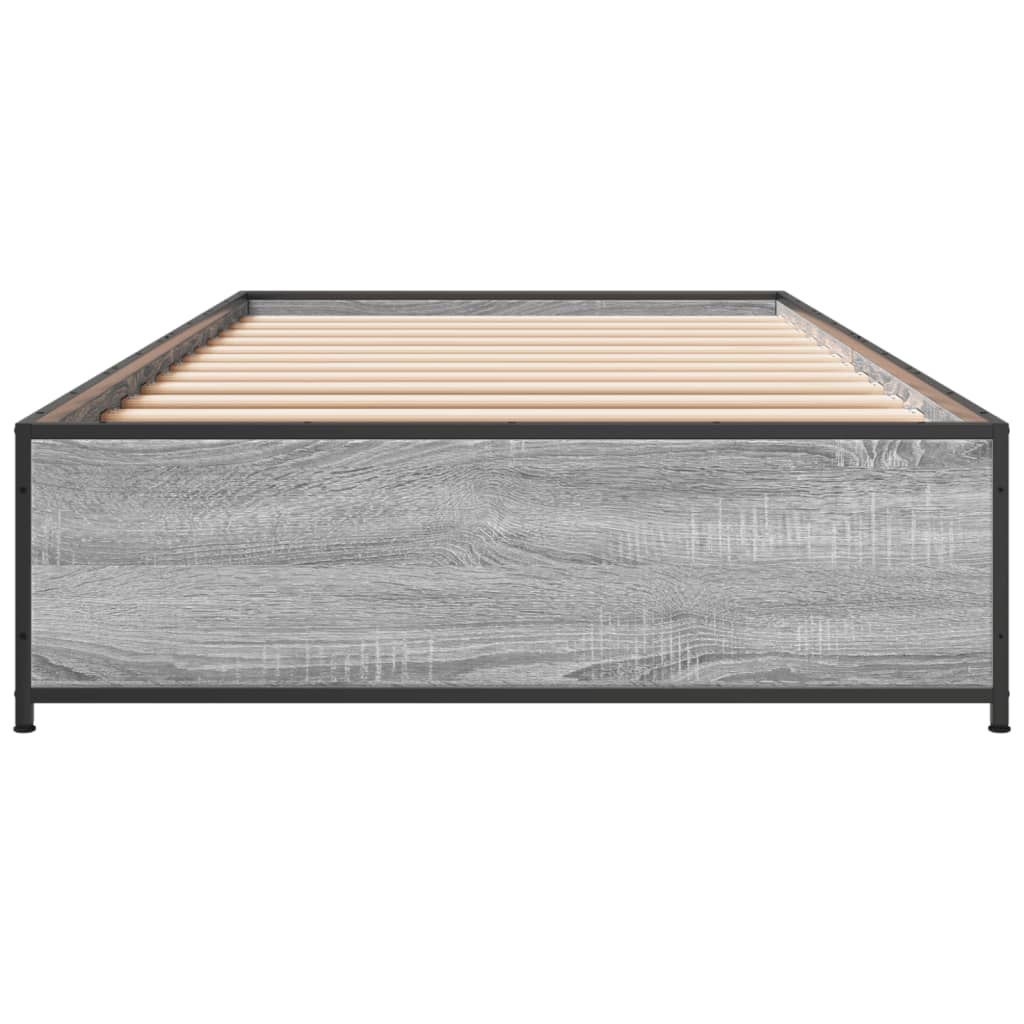 Bed Frame Grey Sonoma 100x200 cm Engineered Wood and Metal