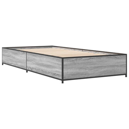 Bed Frame Grey Sonoma 100x200 cm Engineered Wood and Metal