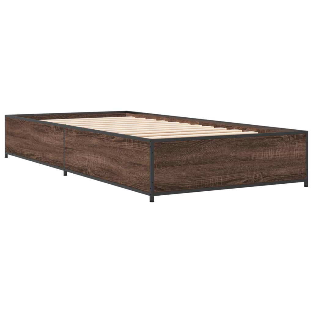 Bed Frame Brown Oak 100x200 cm Engineered Wood and Metal