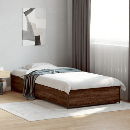 Bed Frame Brown Oak 100x200 cm Engineered Wood and Metal