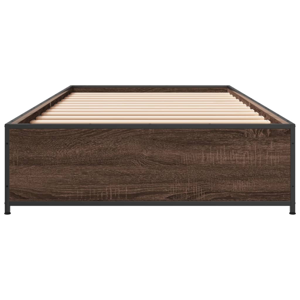 Bed Frame Brown Oak 100x200 cm Engineered Wood and Metal