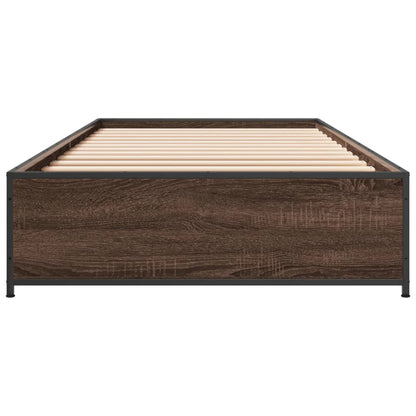 Bed Frame Brown Oak 100x200 cm Engineered Wood and Metal