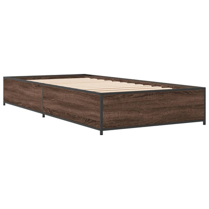 Bed Frame Brown Oak 100x200 cm Engineered Wood and Metal