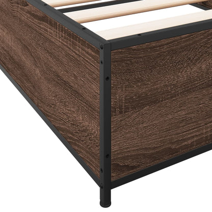 Bed Frame Brown Oak 100x200 cm Engineered Wood and Metal