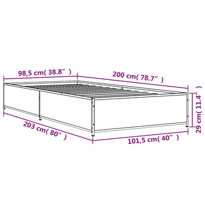 Bed Frame Brown Oak 100x200 cm Engineered Wood and Metal