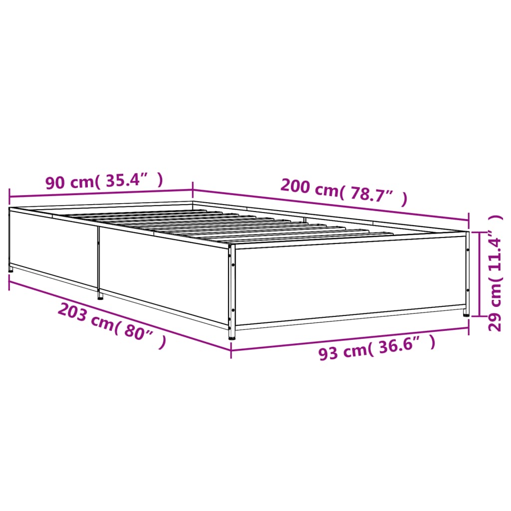 Bed Frame Black 90x200 cm Engineered Wood and Metal