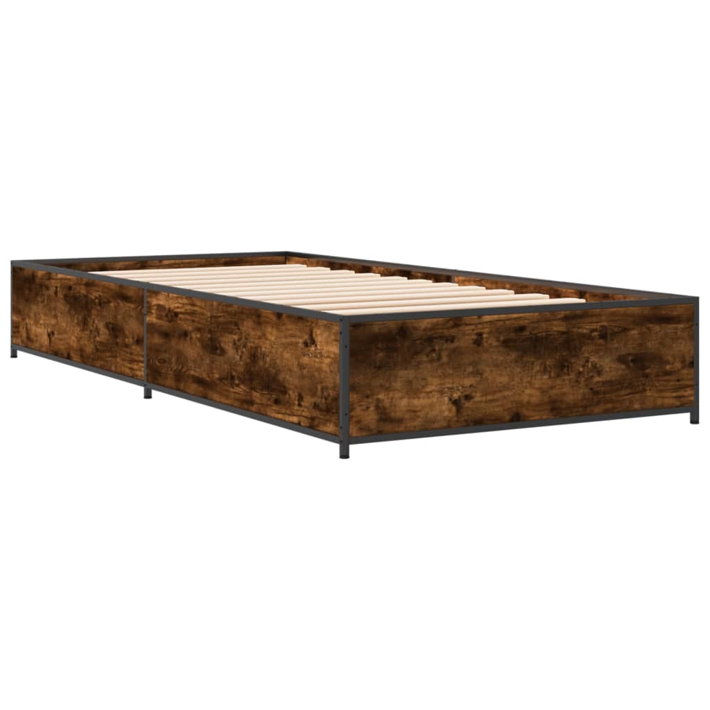 Bed Frame Smoked Oak 90x200 cm Engineered Wood and Metal