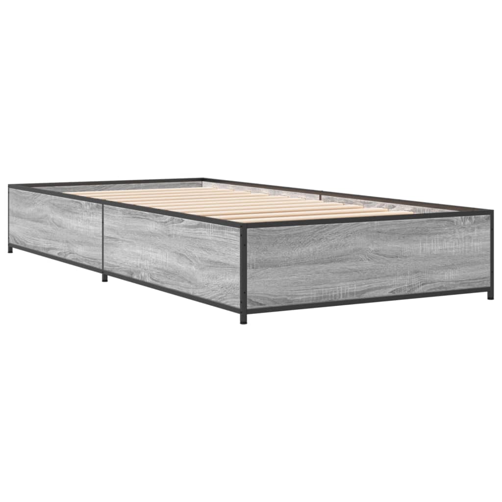 Bed Frame Grey Sonoma 90x200 cm Engineered Wood and Metal