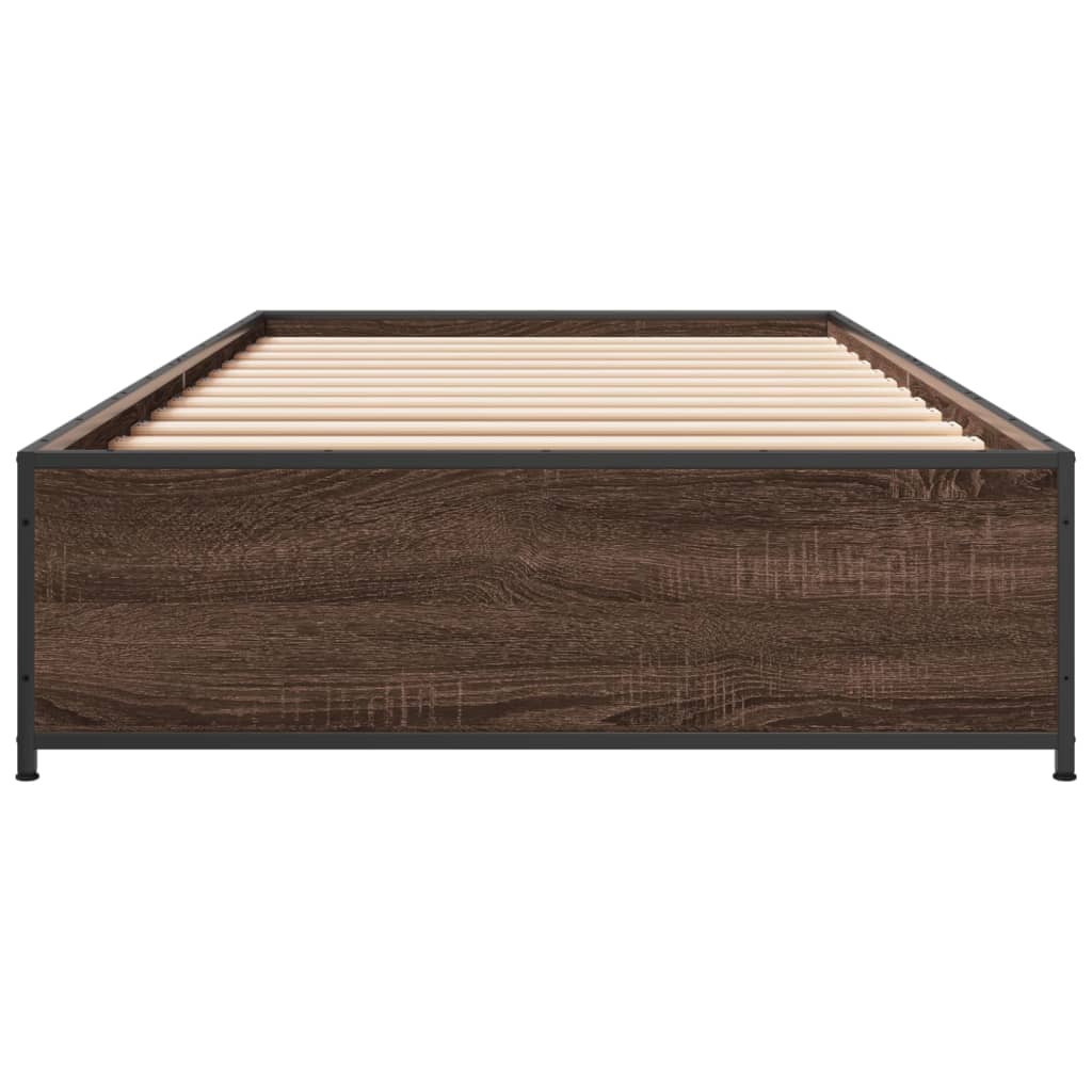 Bed Frame Brown Oak 90x200 cm Engineered Wood and Metal