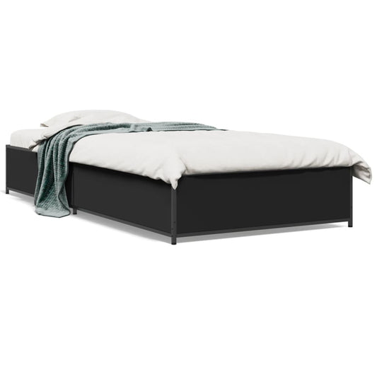 Bed Frame Black 90x190 cm Single Engineered Wood and Metal